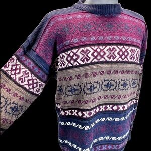 VINTAGE Woods & Gray fair isle knit sweater abstract tribal art textured 3D mens